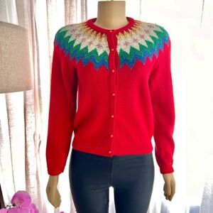 Vintage JO-AN SPORTS Red Long Sleeve Button Cardigan Sweater Size M Medium